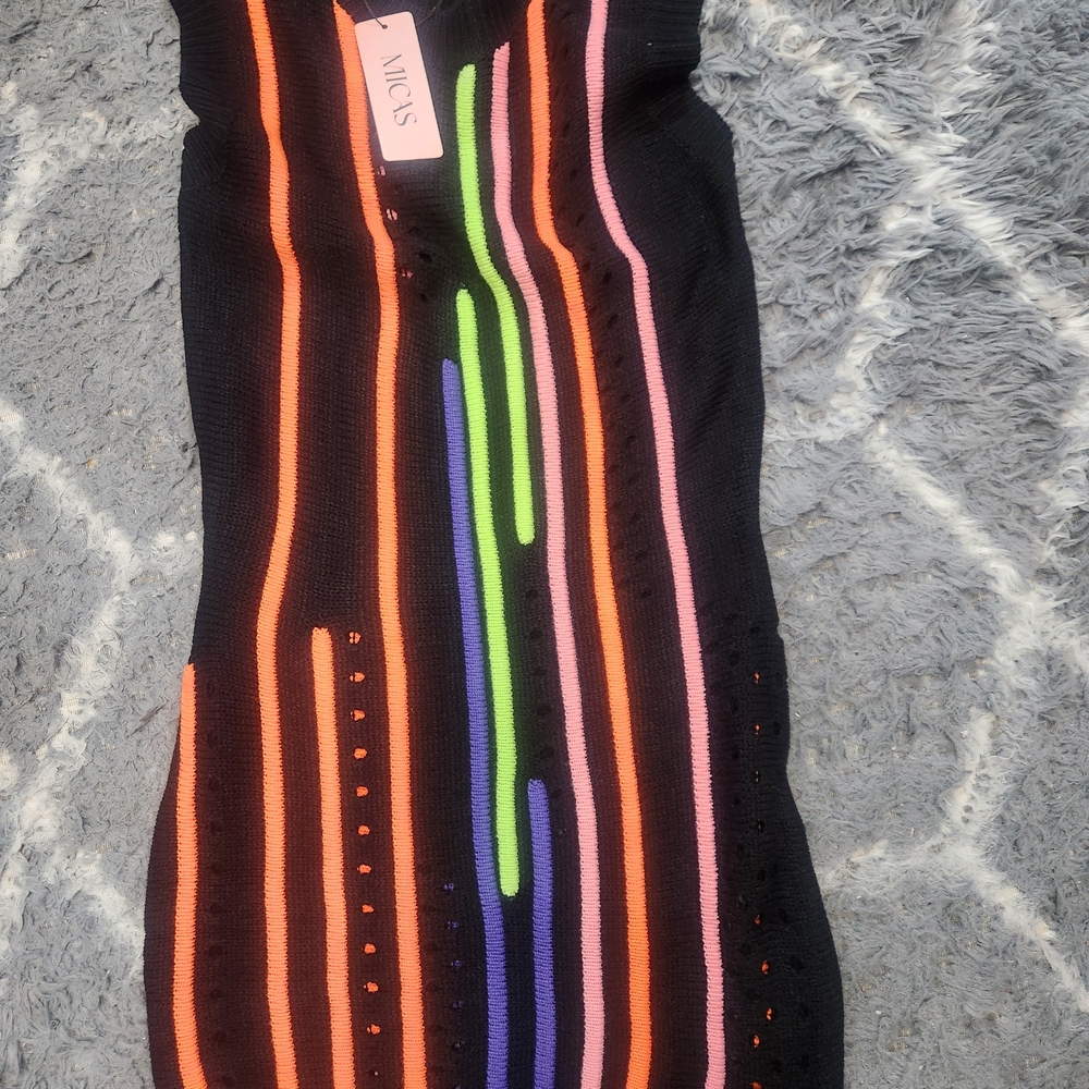 VICS Black Dress with Multicolor Stripes